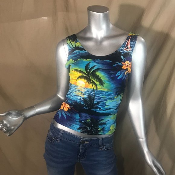 LOOKI USA Vintage Tropical Stretch Tank Small/Medium - Picture 2 of 12